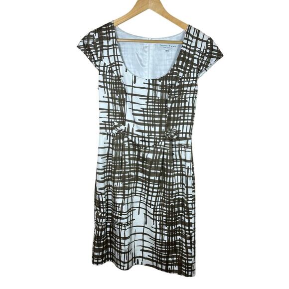 Trina Turk Dress Size 6 Cotton Silk Blend Brown White Abstract Print Designer - Picture 1 of 13